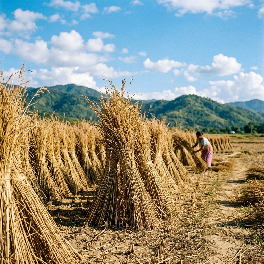 Kauna grass drying in an open field